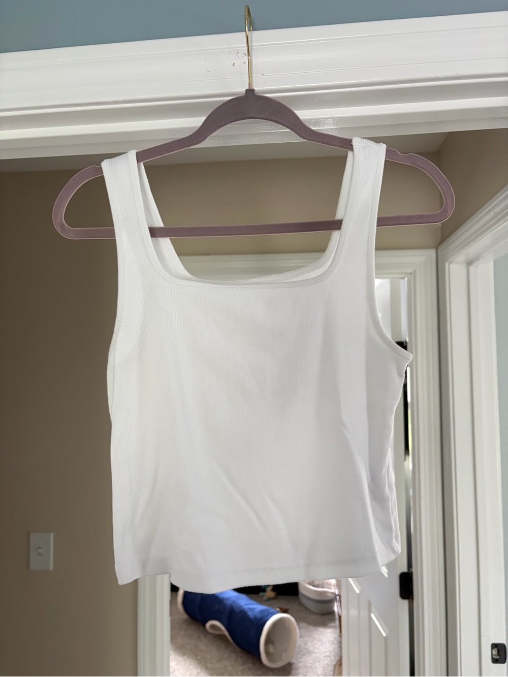White Square-Neck Cropped Tank Top